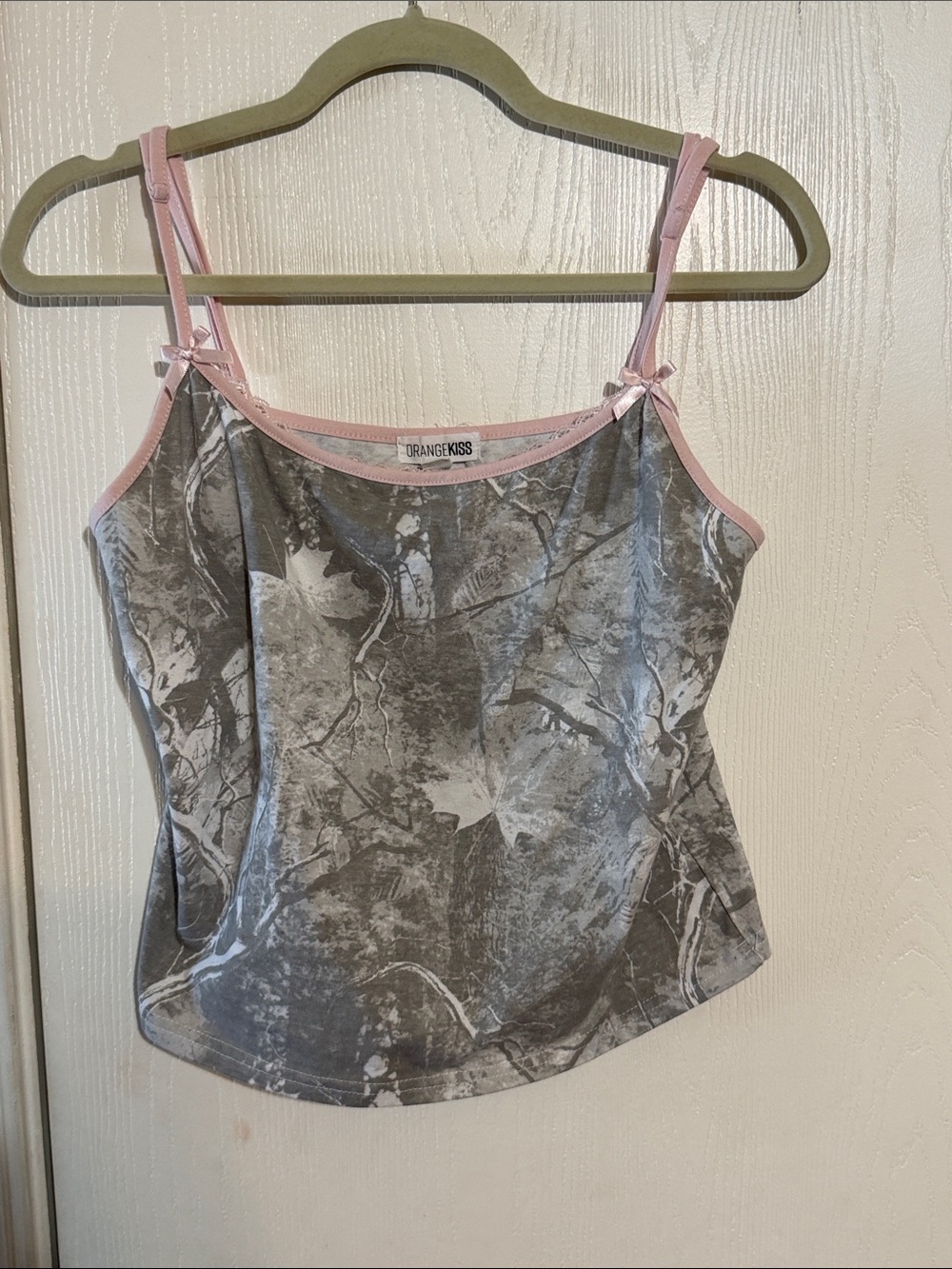 Orange Kiss Women's Gray Marble Cami with Pink Trim